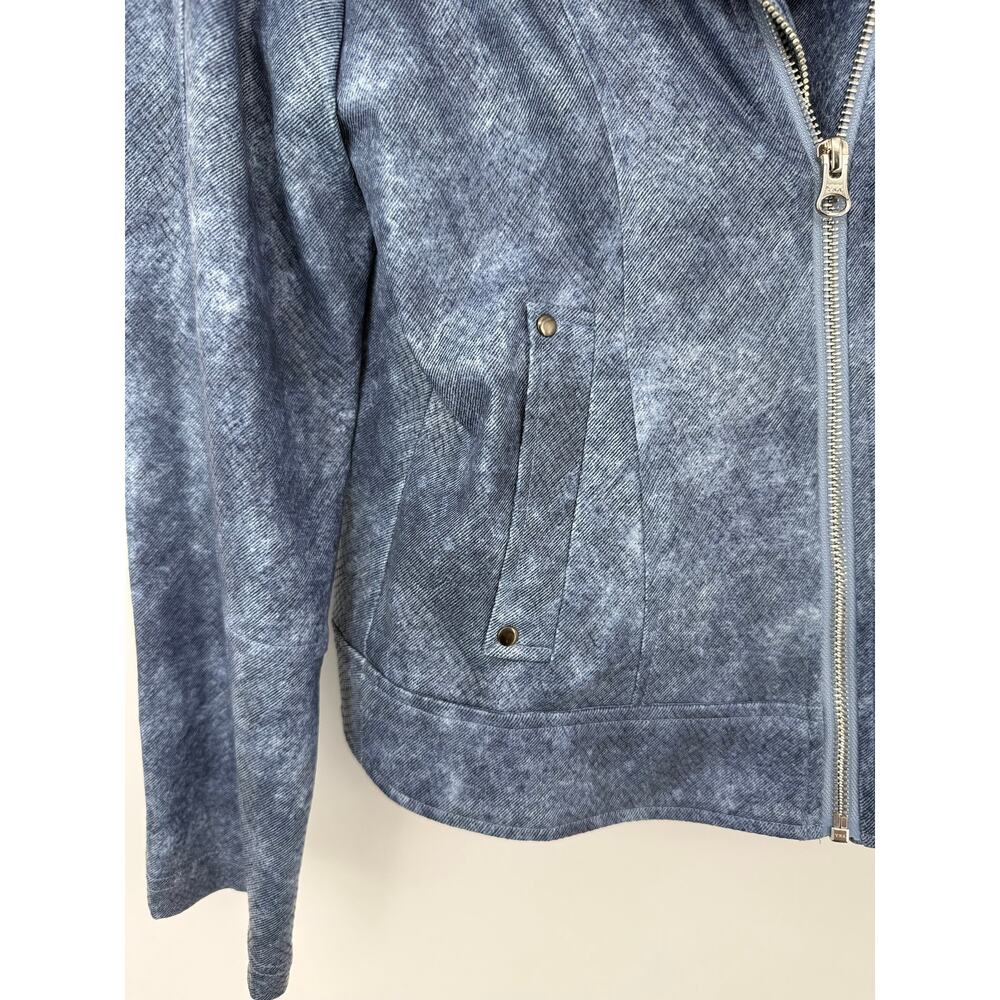 Clara Sun Woo Liquid Leather Moto Jacket Blue Acid Wash Denim Print Size L - Picture 5 of 9
